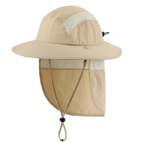 Image of Home Prefer UPF 50+ Boys Sun Hat with Neck Flap Wide Brim Summer Beach Bucket Hat for Boys Girls Toddler Kids Safari Hat