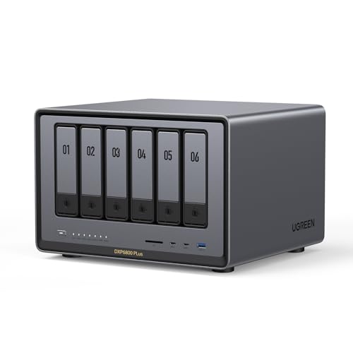 Image of UGREEN NAS DXP6800 Plus 6-Bay Desktop NAS, Intel i3 1215u 6-Core CPU, 8GB DDR5 RAM, Built-in 128G SSD, 1x 10GbE and 1x 2.5GbE LAN Port, 2X M.2 NVMe Slots, 4K HDMI, Network Attached Storage (Diskless)
