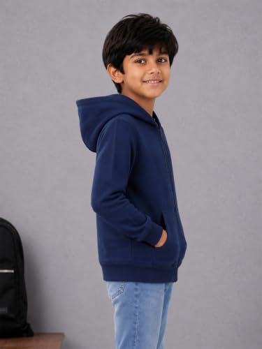 Image of Unisex Kids Solid Full Sleeve Zip Front Open Hooded Sweatshirt