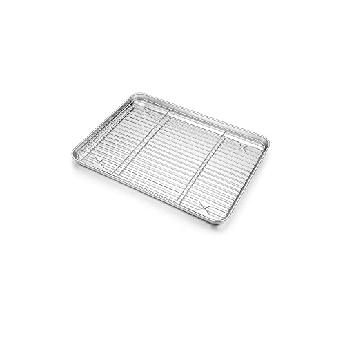 Joyfair Teglia da forno con griglia di raffreddamento, in acciaio inox, piccola teglia da forno e griglia rettangolare per cuocere, arrostire, raffreddare, lavabile in lavastoviglie, 23 x 17 x 2,5