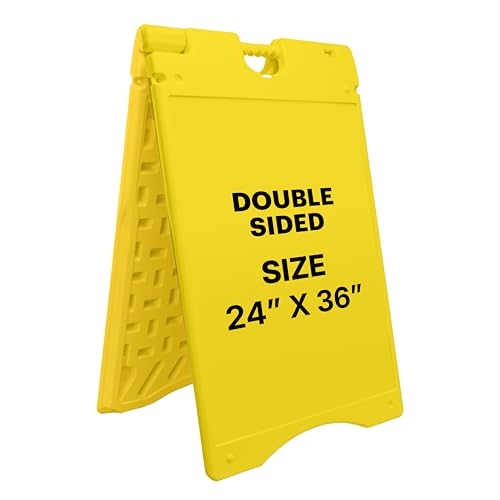 Jumbl Outdoor A-Frame Sandwich Signboard 24” x 36” Display Surface – w/PVC Sign Protector & Sand Fill Holes – Duel Display Signage Stand for Storefront Sidewalk Curb (Yellow) by Jumbl - Used condition - US$129.99