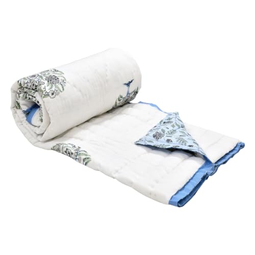 Image of BLOCKS OF INDIA Cotton Single Size Quilt Hand Block Print for Light Winters (60x90 Inches)