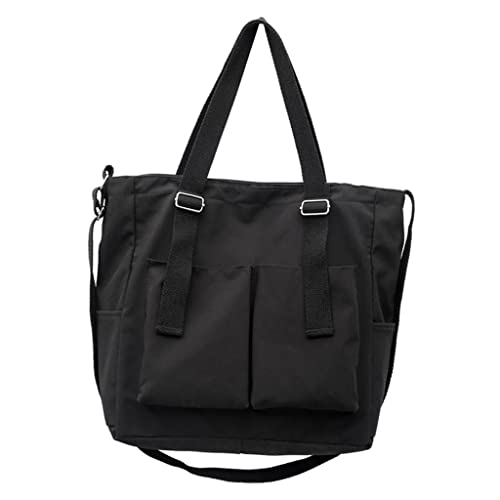 DYNWAVE Adulto Unissex Bolsa De Ombro Crossbody Bolsa Moda Feminina Compras Bolsa Simples De Lona Com Zíper -Preto