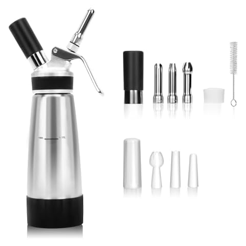 BIEAMA Whipped Cream Dispenser Stainless Steel 1-Pint 500ml, Whipped Cream Maker for Desserts, Sauces, Chocolate, N2O Chargers Not Included, Sliver ABS Cover