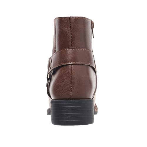 SelRoys Women's Ankle Boots Low Chunky Stacked Heel Classic Multi Strap Side Zipper Country Booties3