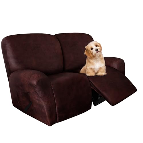 molasofa Loveseat Recliner Slipcover - 6 Pieces Stretch Leather Like Recliner Sofa Cover for 2 Seat Dual Reclining Loveseat Couch, Furniture Protector with Elastic Bottom (Red)