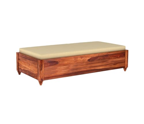 Image of ONIJA Solid Sheesham Wood Diwan Sofa Cum Bench Without Seating Cushion & Pillows | Modern Wooden Daybed for Living Room, Bedroom & Home Decor (Honey Finish)