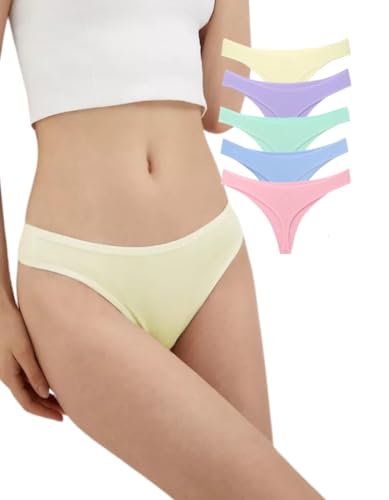 ALYA UNDERWEAR Tanga de Mujer, Braguitas de algodón Transpirable, Tanga de Cintura Baja, Paquete de 5 Tangas (S.. 4XL)