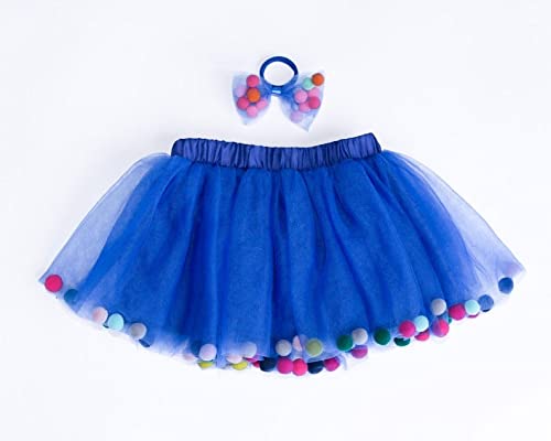 hiyanshHIYANSH Pom Pom Tutu and Bow Hair Tie, Birthday Smash Cake Skirt| Baby and Toddlers (0M-8T) Ultra Soft Tutu Skirt (0-6 Month, Blue)