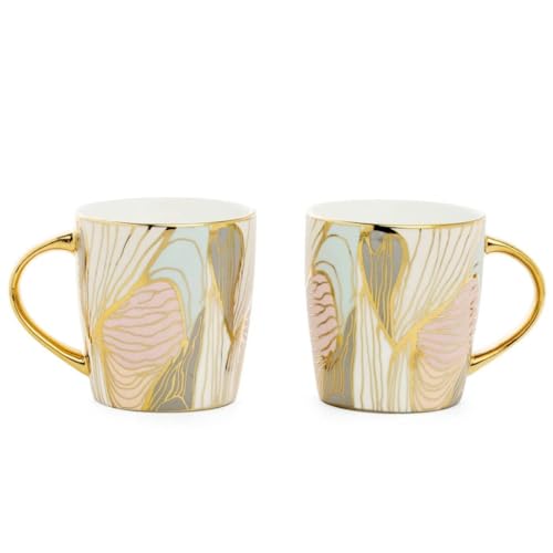Image of Clay Craft Fine Ceramic Tea Cups Set of 6| 140 Ml Gold Print Cups with Handle | Elegant Design for Tea| Coffee| Home| Office & Gifting