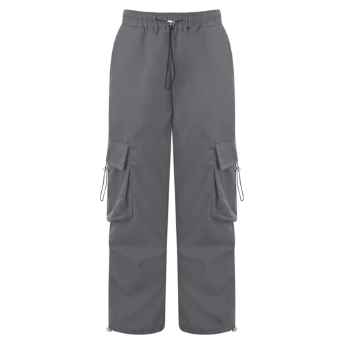 iiniim Kids Girls Casual Wide Leg Cargo Pants Boys Loose Baggy Trousers for Sports Workout Outdoors Activewear