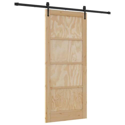 vidaXL Puerta Corrediza Con Set de Hardware 86X198.5 cm Madera Sólida de Pino Interior Para Sala de Estar Habitaciones Estilo Moderno Ajustable Natural Negro Separador de Espacio Divisor Estiloso