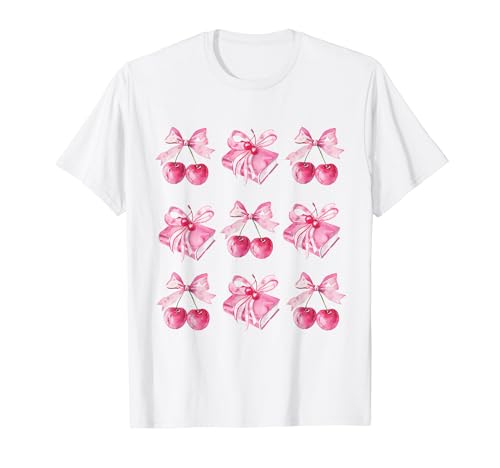 Coquette arco insegnante studente torna a scuola libri fiocchi rosa Maglietta