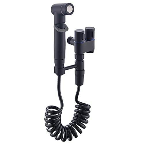 RANRAO Bidet - Ducha de mano de cobre completo con válvula de control doble 1 en 2 salida, dispensador de grifo, para ducha, baño, higiénico, papel higiénico, limpieza de pañales, válvula G1/2, color