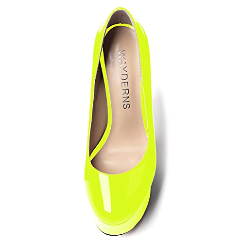 WAYDERNS Women's Solid Patent Leather Slip On Platform Round Toe Stiletto High Heel Pumps Shoes 6 Inch3