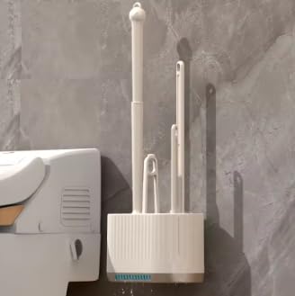 Image of HomeCloud Wall Mounted Silicone Toilet Brush | Soft Bristle Bathroom Cleaning Brush with Holder | Modern Japanese Design | Quick-Drying & Hygienic (Cream)