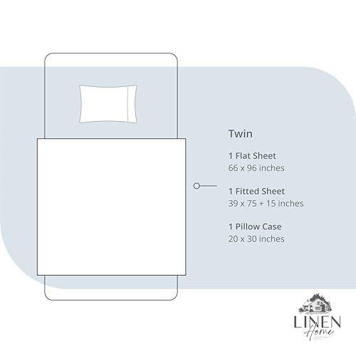 Image of Linen Home 100% Cotton Percale Sheets Twin Size, Blue Duck Egg, Deep Pocket, 3 Pieces Set- 1 Flat, 1 Fitted and 1 Pillowcase, Crisp Cool and Long Staple Strong Bed Linen