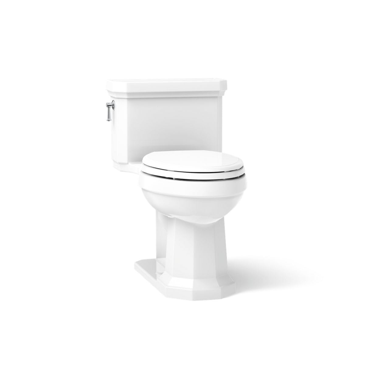 KOHLER 3940-0 Kathryn Comfort Height Elongated One-Piece 1.28 GPF Toilet with AquaPiston Flush Technology, Concealed Trapway, and Left-Hand Trip Lever, White