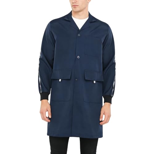 renvena Bata de trabajo para hombre, color gris y azul, chaqueta de trabajo con puños, tira de botones, artesano Blaumann Unform Workwear, azul marino, 3XL
