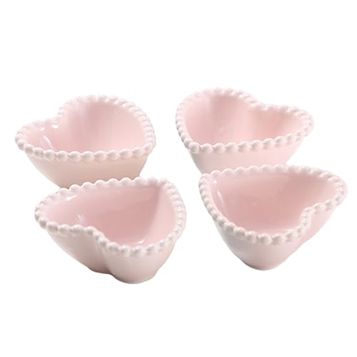 CIYODO Mini Dessert Plates Heart Shape Ceramic Sauce Dishes Snack Serving Trays Skid Seasoning Bowls Random Color