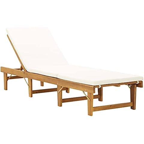 Makastle Patio Garden Wooden Chaise Lounge, Outdoor Foldable Sun Lounger Chair with Removable Cushion, Folding Lounger Sun Chair for Garden, Brown 78.7" x 24" x 11.8" Cover