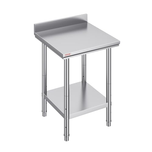 Mophorn Stainless Steel Table Work Table 24 x 24 x 34 Inch Commercial Food Prep Worktable Heavy Duty Prep Worktable Metal Work Table with Adjustable Feet for Restaurant, Home and Hotel by VEVOR - Used condition - US$65.42
