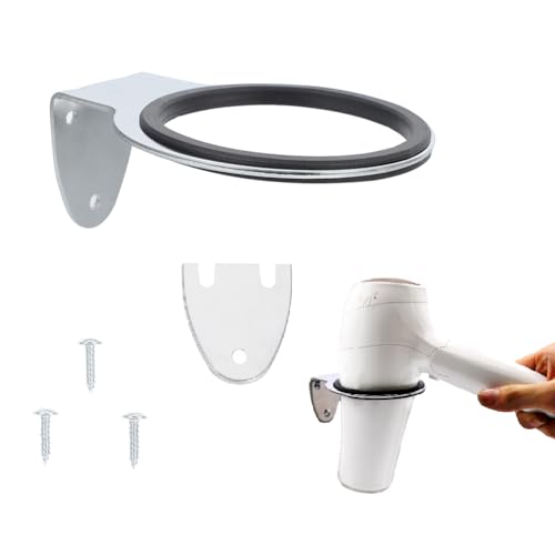 Image of Stainless Steel Hair Dryer Holder, Wall Mount, Silver | Drill-Mounted Blow Dryer Rack With Protective Ring For Compatible Hair Dryers In Bathrooms, Cabinets, Salons And Barbershops