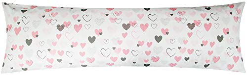 Baumwoll Renforcé Seitenschläferkissen Bezug 40x145cm - Love Liebe Herzen - 100% Baumwolle Stillkissenbezug (KY-187/1) Cover