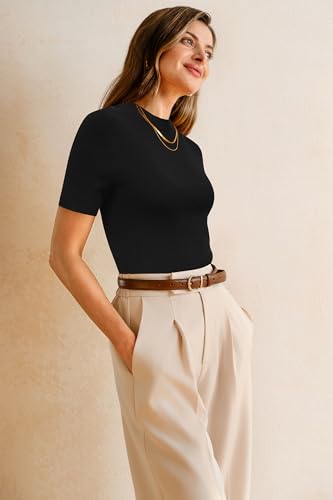 Arach&Cloz Women's Wool Blend Summer Fall Seamless Rip Resistant Tops Opaque Shirts3