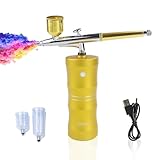 QUÉVINA Airbrush-Set mit Airbrush-Kompressor, Airbrush-Absauganlage, Airbrush-Pistole und Farben ohne Kabel (Gold)