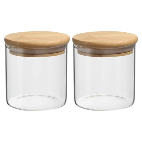 PATIKIL 10オンス ガラス瓶 密閉性 ある竹 蓋付き 2個セット ナッツ 砂糖 コーヒー豆 スパ イス用 クリアフードストレージ瓶(7.8x7.8cm)