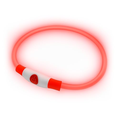 PetSol Collare per cani a LED Rosso - Collare di sicurezza per animali domestici con luce lampeggiante ricaricabile con USB per cani e gatti - Taglia S, M e L - Design moderno e luminoso