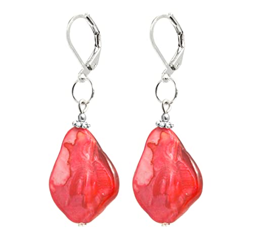 2LIVEfor Ohrringe Perlen Rot lang hängend Perlenohrringe Silber rote Tropfen Versilbert mit echten Perlmutt-Perlen Tropfenform Ohrringe Perlen Ohrhänger Perle Cover