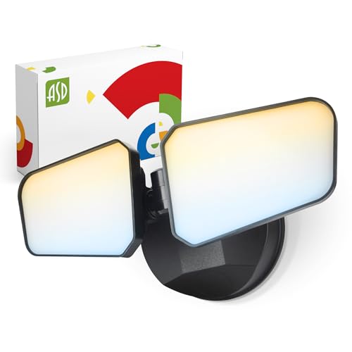 ASD LED Security Floodlight 2 Square Heads 20W 120V Non-Dimmable 2700/3000/3500/4000/5000K Black UL DLC Premium