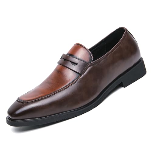 Men's Two-Tone Leather Penny Loafers Slip-On Dress Shoes for Office & Casual Soft Comfortable Moccasins