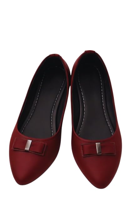 Women's Red Ethnic Bellies Flats | Stylish Pointed Toe Flat Shoes for Women | Elegant Slip-On Ballerina Flats with Bow Detail-image-25