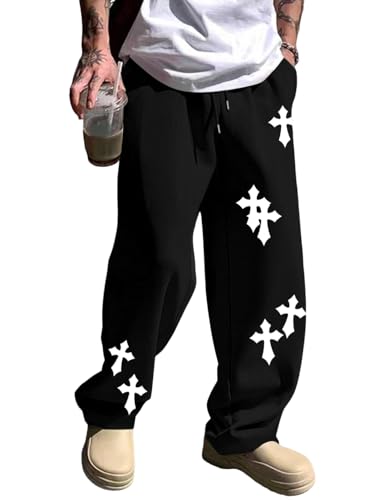 ZAFUL Mens Wide Leg Sweatpants Casual Straight Baggy Drawstring Open Bottom Loose Fit Workout Jogger Track Pants with Pockets