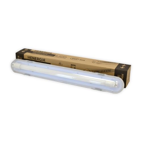 KOMBO HENERGIA - Plafoniera Stagna LED IP65 60 cm con 1 Tubo LED Incluso, 9W, Luce Naturale 4000K, 990 Lumen, Diffusione 120°, Corpo Antiurto e Impermeabile – Ideale per Garage, Cantine, Magazzini