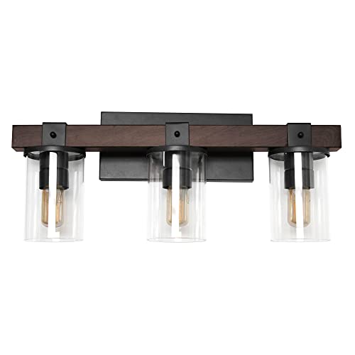 Image of Elegant Designs VT1009-BWN Industrial Rustic Lantern Restored Wood Look 3 Light Bath Vanity, Brown