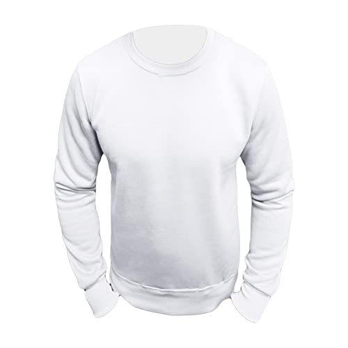 Maiyifu-GJ Men's Casual Long Sleeve Crewneck Sweatshirt Long Sleeve Solid Color Pullover Lightweight Round Neck Shirt Tops (White,Medium)