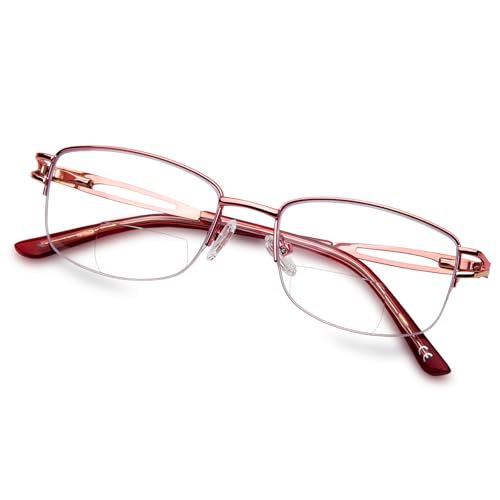 Image of LianSan Metal Zero Top Progressive Multifocus Reading Glasses - for Women Half-Rim Blue Light Blocking Readers Clear Top