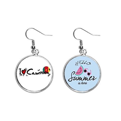 Pendientes de lóbulo Camerún bandera amor corazón bisutería original de sandía