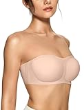 OEAK Womens Strapless Bras Push Up Bandeau Bra Non Slip Wireless Supportive Padded Bras Seamless Comfortable Tube Bra Skin Medium