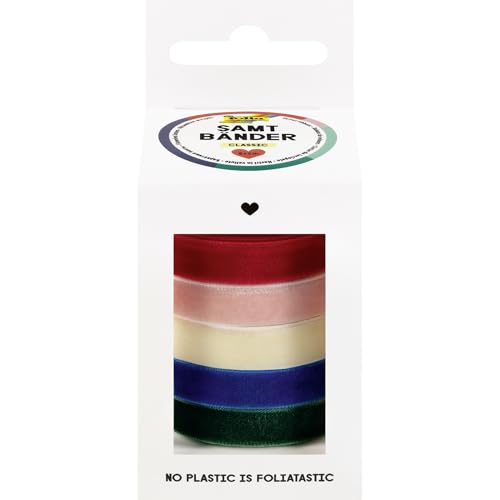 folia 12142 - Cintas de terciopelo CLASSIC, 5 x 2 m, mezcla de cintas de terciopelo en colores clásicos, como cinta decorativa para lazos o como cinta de regalo