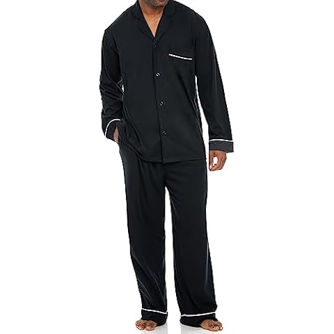 Alexander Del Rossa Men's Soft Cotton Knit Jersey Pajamas Lounge Set, Long Sleeve Shirt and Pants with Pockets Black XL (A0868BLKXL) Cover