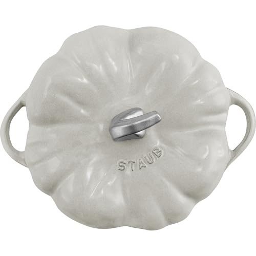 Image of STAUB Cast Iron 3.5-qt Pumpkin Cocotte with Stainless Steel Knob - White Truffle