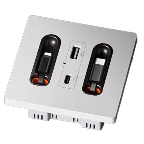 Prise Murale Universelle 12W Double Bloc avec Câble Rétractable USB-C et USB-A