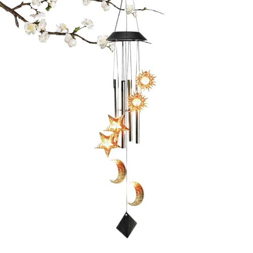 Luces de música para Exterior de jardín, sonajeros eólicos de energía Solar para Exterior, Arte de jardín y para césped, con iluminación Ambiental de Luna y Estrellas para Patio, Ventana y