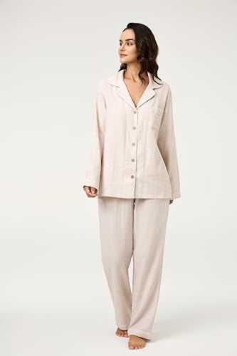 Image of BESTOUCH Womens Pajama Sets: 100% Cotton Muslin Linen Feel | Button Soft Comfy Breathable Classic Sleep Pjs 2 Piece
