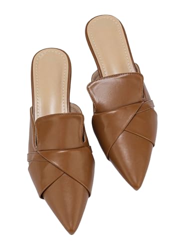 Verdusa Women's Foldover Point Toe Mule Shoes Slip on Faux Leather Dressy Shoes